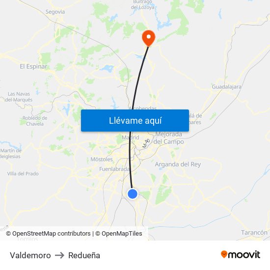 Valdemoro to Redueña map