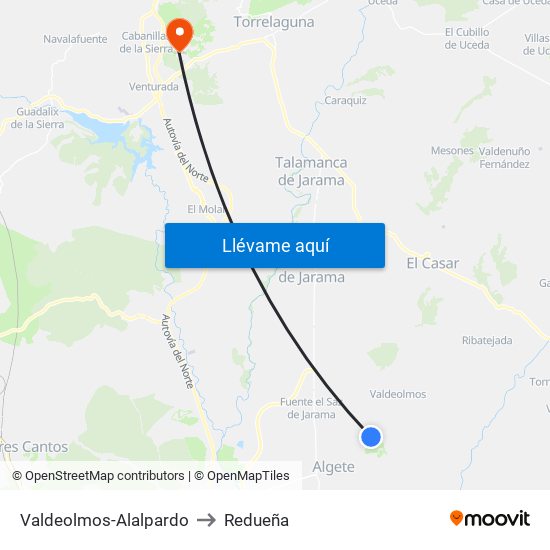 Valdeolmos-Alalpardo to Redueña map