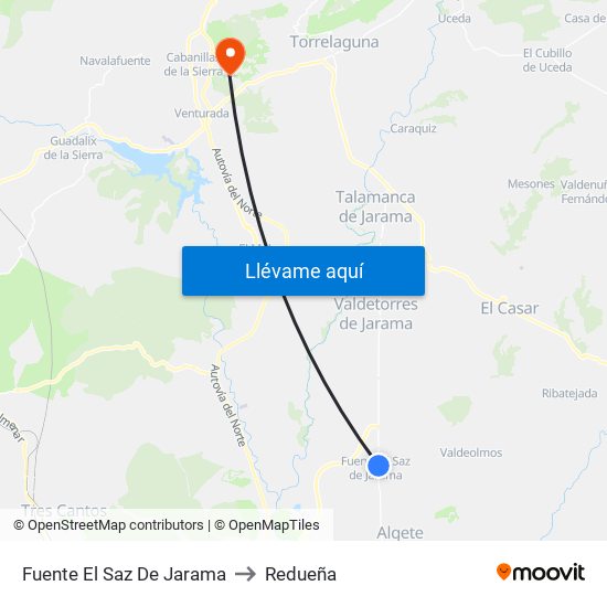 Fuente El Saz De Jarama to Redueña map