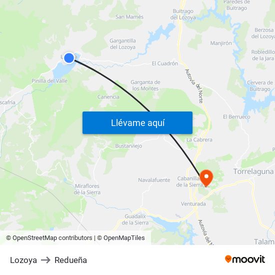Lozoya to Redueña map