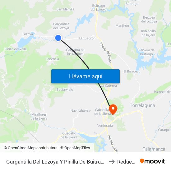Gargantilla Del Lozoya Y Pinilla De Buitrago to Redueña map