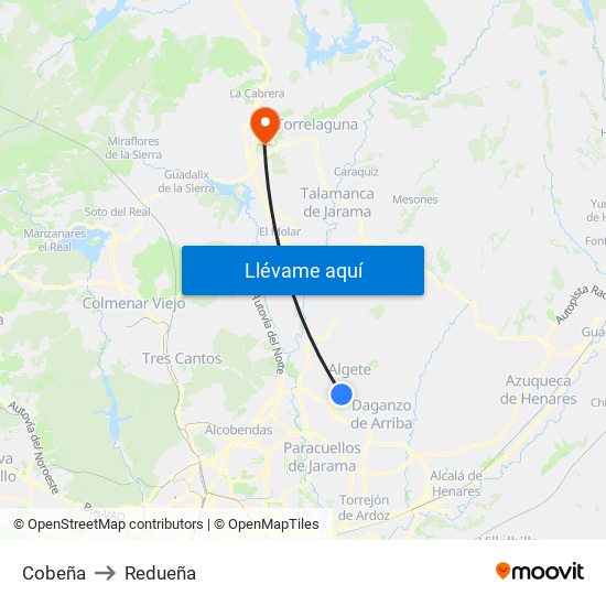 Cobeña to Redueña map