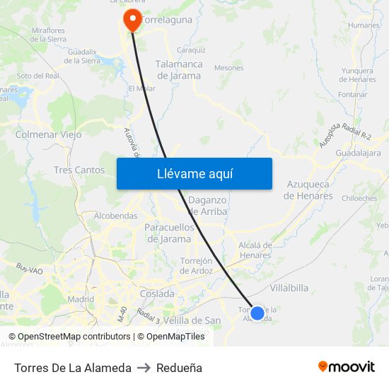 Torres De La Alameda to Redueña map