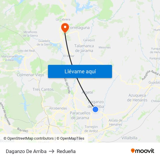 Daganzo De Arriba to Redueña map