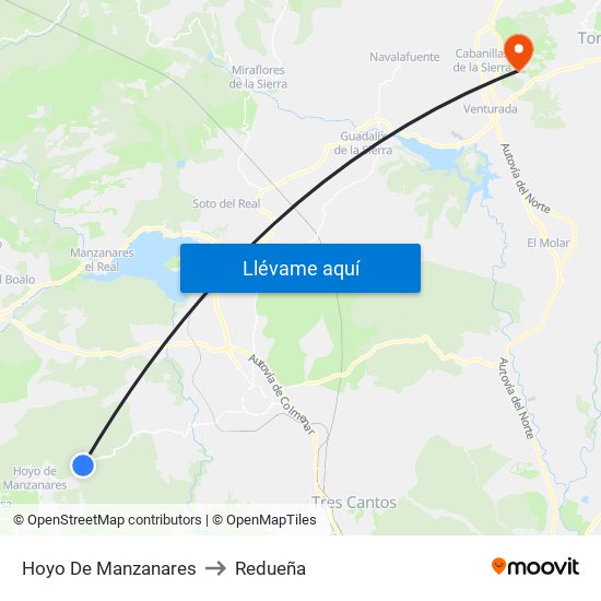 Hoyo De Manzanares to Redueña map