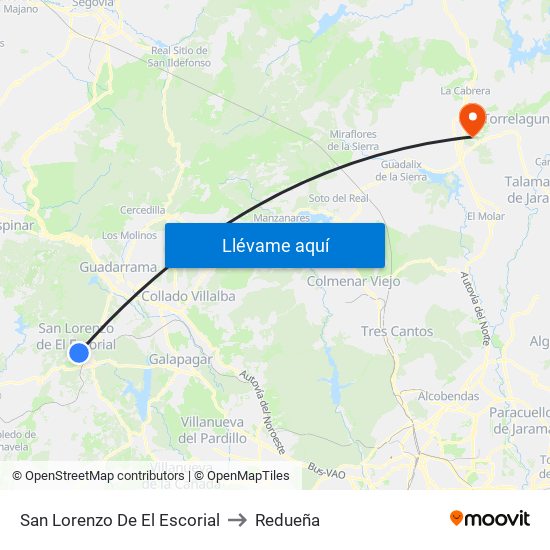 San Lorenzo De El Escorial to Redueña map