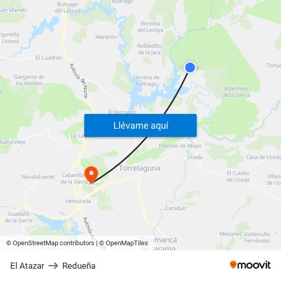 El Atazar to Redueña map
