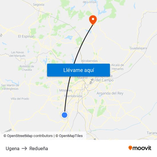 Ugena to Redueña map