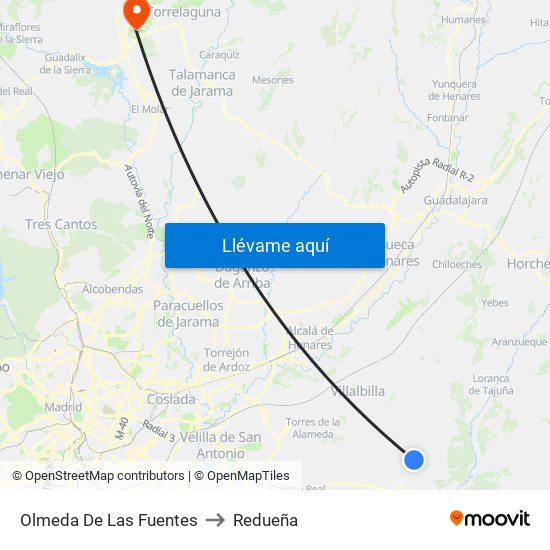 Olmeda De Las Fuentes to Redueña map