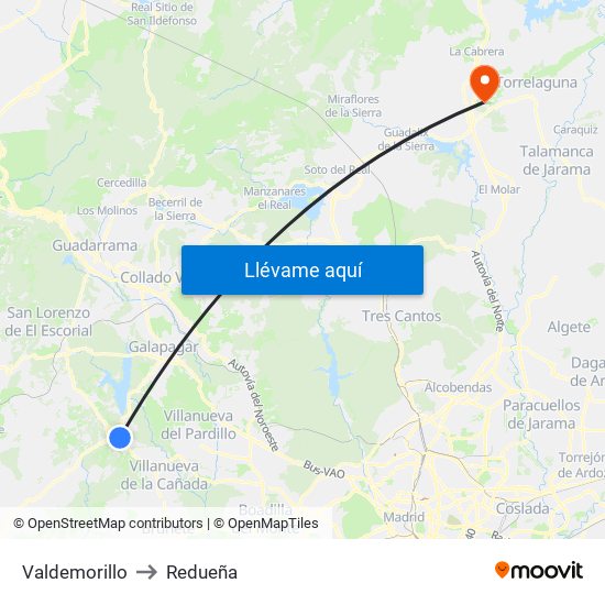 Valdemorillo to Redueña map