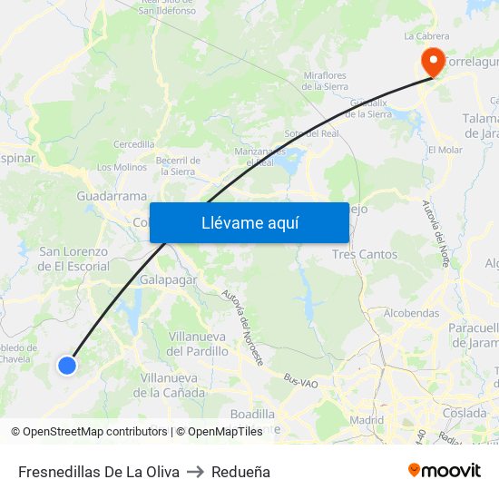 Fresnedillas De La Oliva to Redueña map