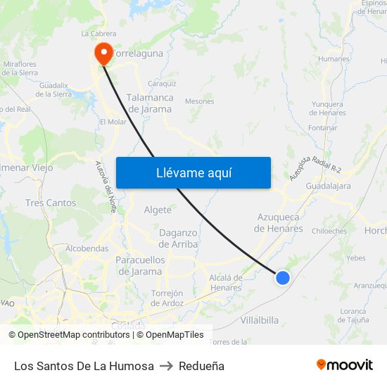 Los Santos De La Humosa to Redueña map