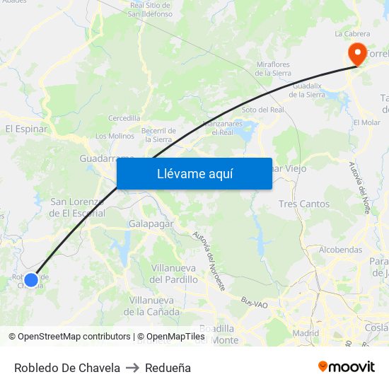 Robledo De Chavela to Redueña map