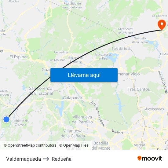 Valdemaqueda to Redueña map