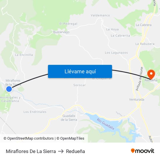 Miraflores De La Sierra to Redueña map