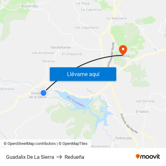Guadalix De La Sierra to Redueña map