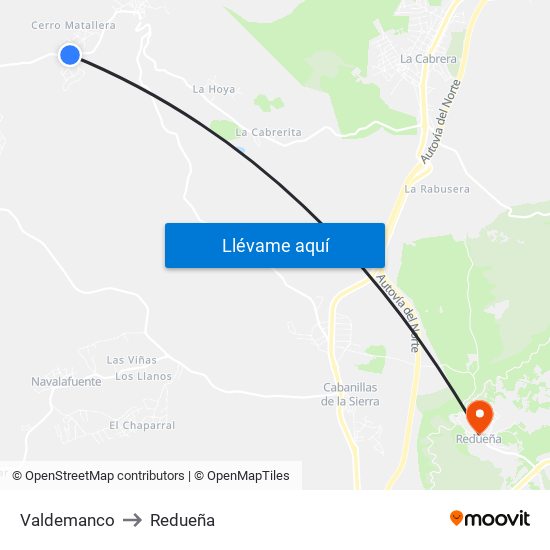 Valdemanco to Redueña map