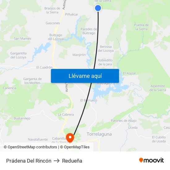 Prádena Del Rincón to Redueña map