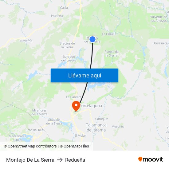 Montejo De La Sierra to Redueña map