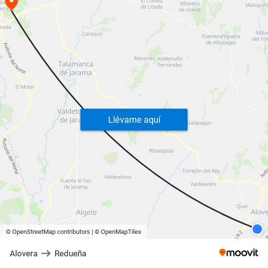Alovera to Redueña map