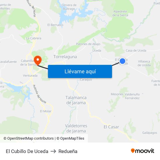 El Cubillo De Uceda to Redueña map