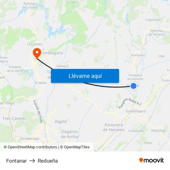 Fontanar to Redueña map