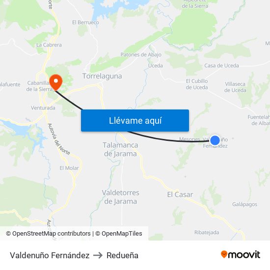 Valdenuño Fernández to Redueña map