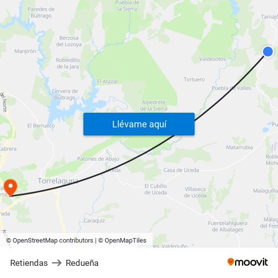 Retiendas to Redueña map