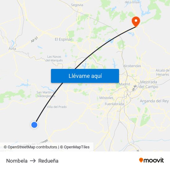 Nombela to Redueña map