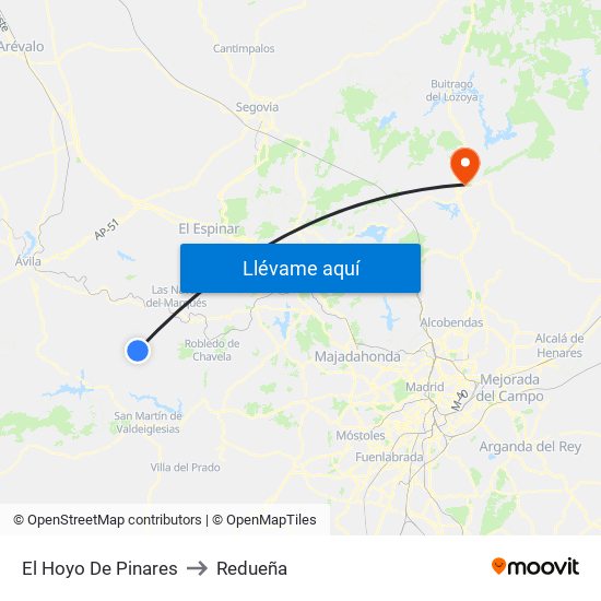 El Hoyo De Pinares to Redueña map