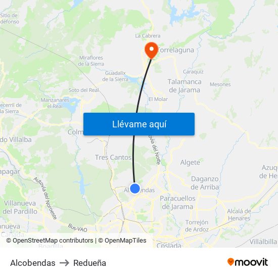 Alcobendas to Redueña map