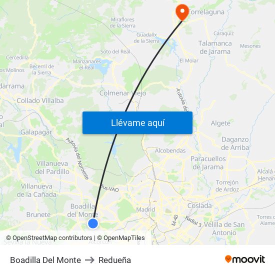 Boadilla Del Monte to Redueña map