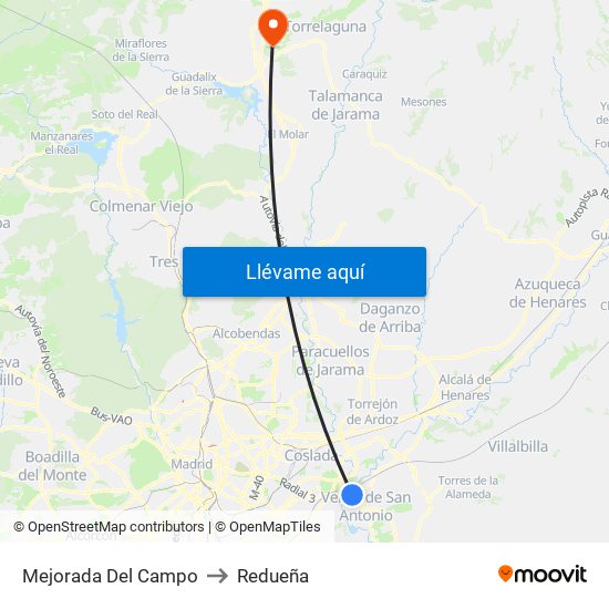 Mejorada Del Campo to Redueña map