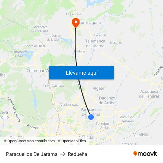 Paracuellos De Jarama to Redueña map