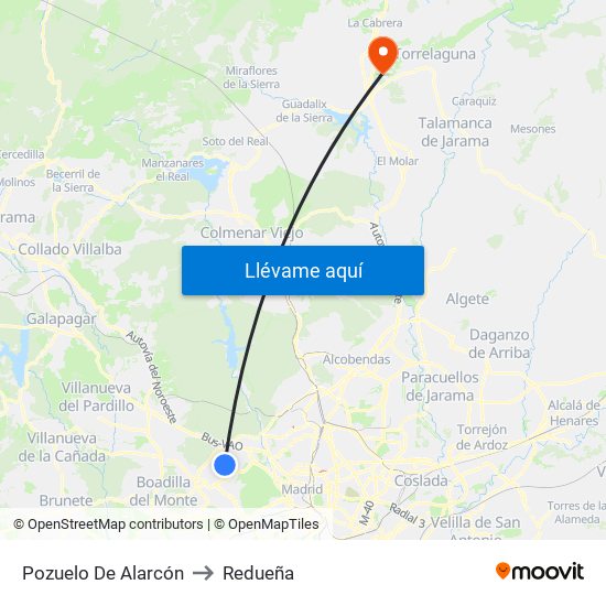 Pozuelo De Alarcón to Redueña map