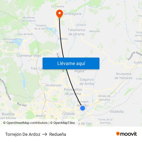 Torrejón De Ardoz to Redueña map