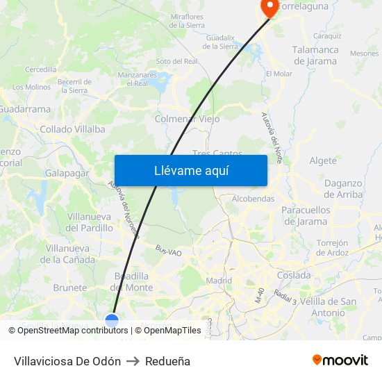 Villaviciosa De Odón to Redueña map
