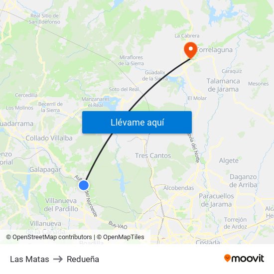 Las Matas to Redueña map