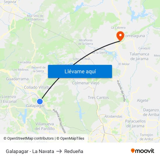 Galapagar - La Navata to Redueña map