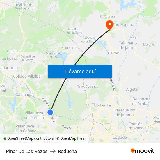 Pinar De Las Rozas to Redueña map