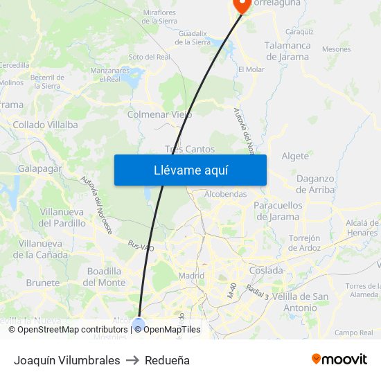 Joaquín Vilumbrales to Redueña map