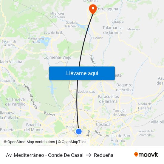 Av. Mediterráneo - Conde De Casal to Redueña map