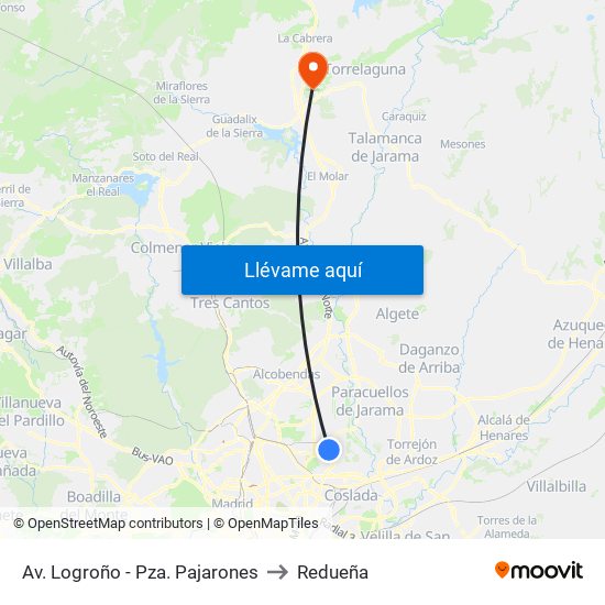 Av. Logroño - Pza. Pajarones to Redueña map