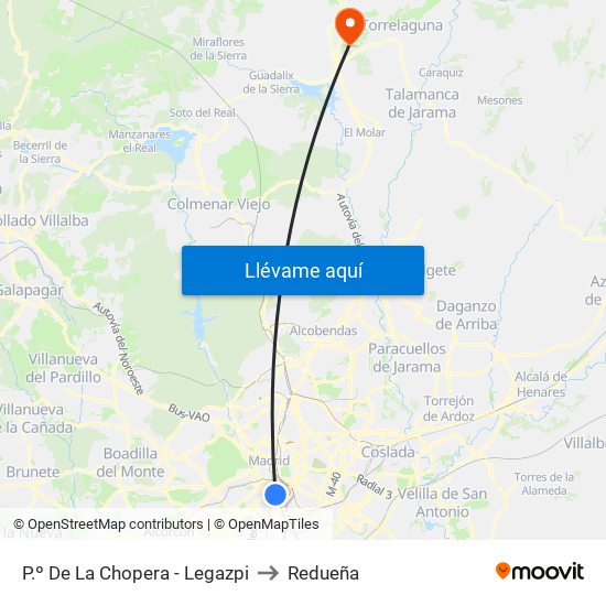 P.º De La Chopera - Legazpi to Redueña map