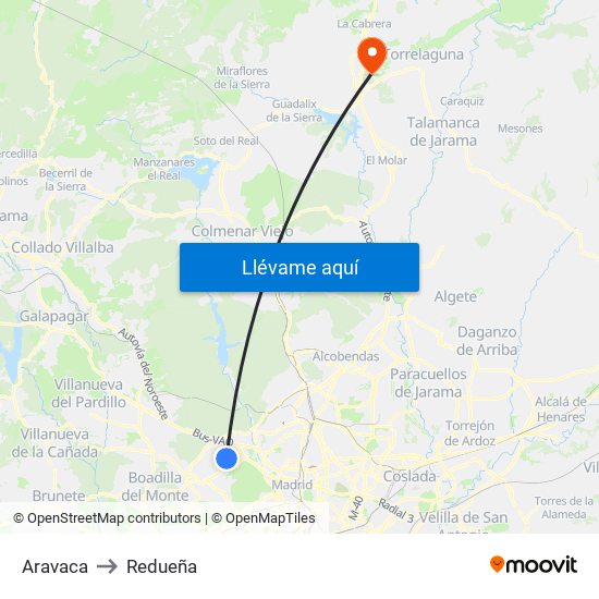 Aravaca to Redueña map