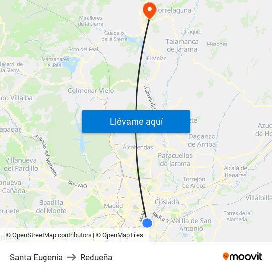 Santa Eugenia to Redueña map