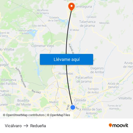 Vicálvaro to Redueña map