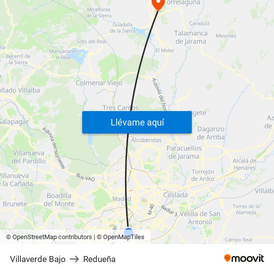 Villaverde Bajo to Redueña map