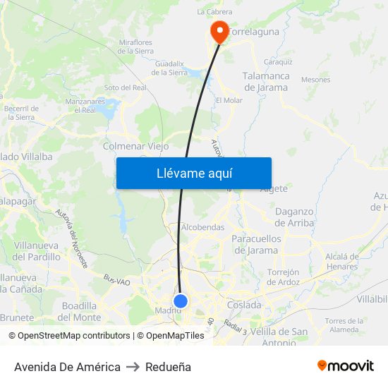 Avenida De América to Redueña map