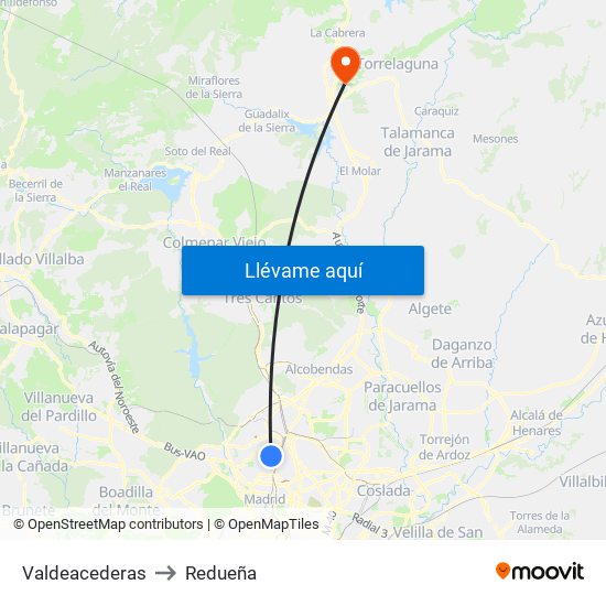 Valdeacederas to Redueña map